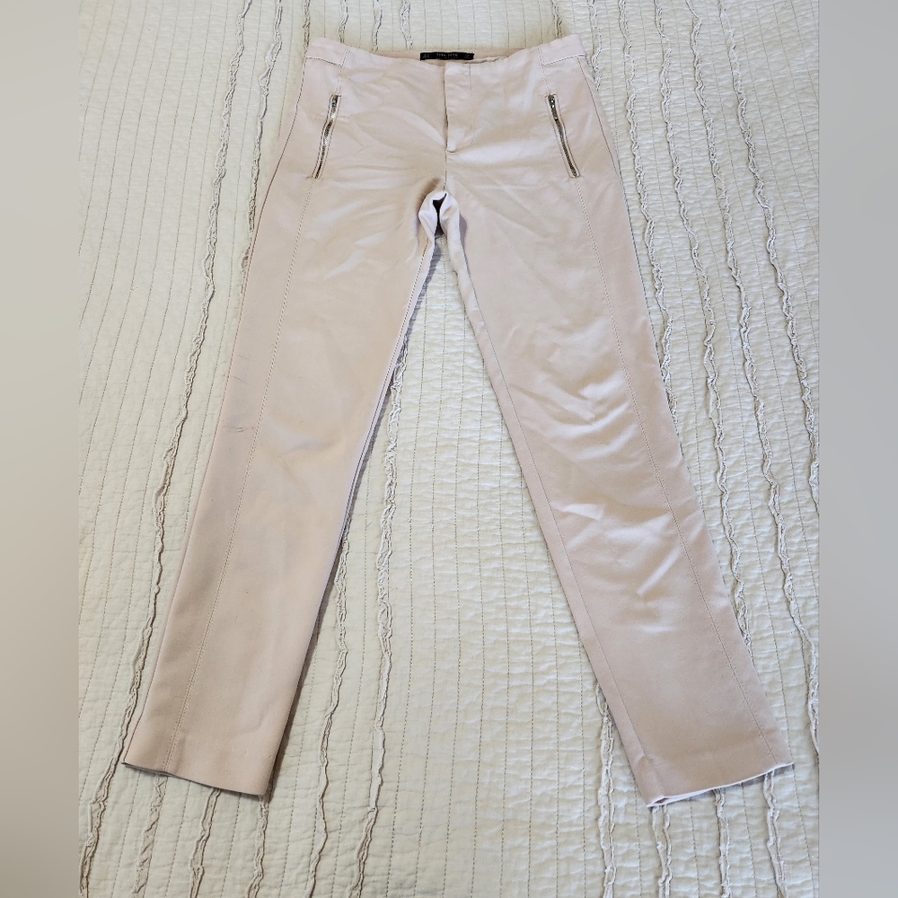 Zara Basic Women's Skinny Ankle Pants with Zipper Accents, Pale Pink, Size S